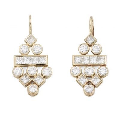 Princess and Round cut diamond earrings