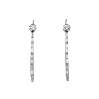Round and Baguette cut diamond earrings