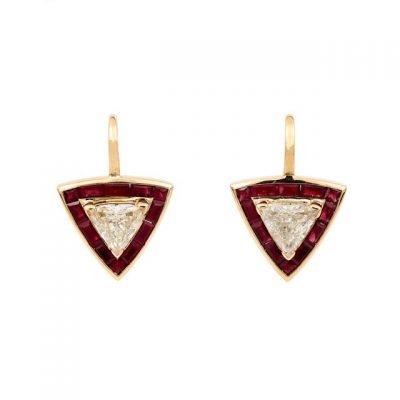 Triangle diamond cut and Rubies earrings